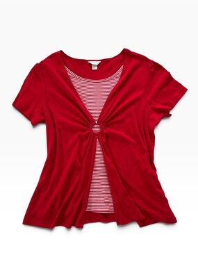 Y2K Cherry Red Short-Sleeve Front-Ring Americana Layered Top